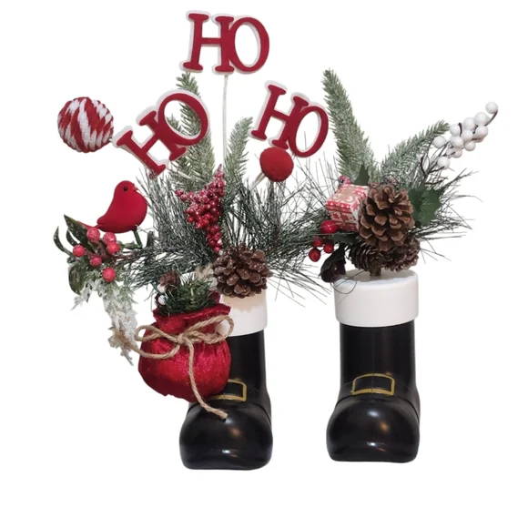 Ho Ho Ho Santa's Boots Handcrafted Center Piece - Picture 1 of 5